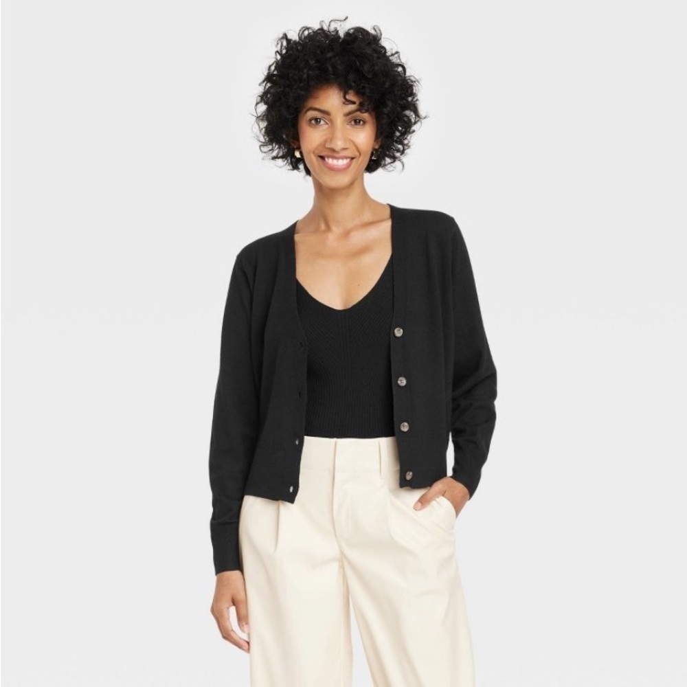 A new day black button front cardigan new